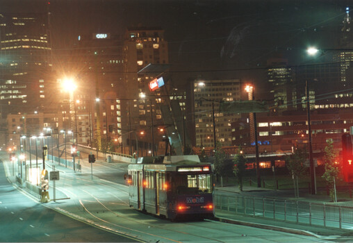 Colour print - B class tram - La Trobe St bridge