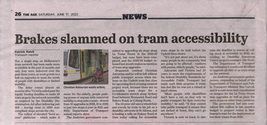 Brakes slammed on tram accessibility - the Age - 17-06-2023