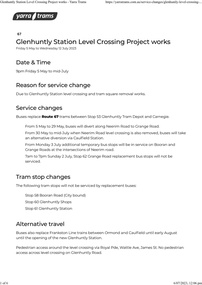 Project Notice - "Glenhuntly Station Level Crossing Project works" - first page.