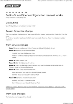 Project Notice - "Collins St and Spencer St junction renewal works" - first page.