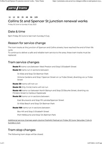 Project Notice - "Collins St and Spencer St junction renewal works" - first page.