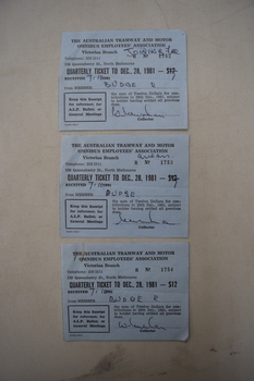 The printed side of a set of 3 receipts from the AT&MOEA.