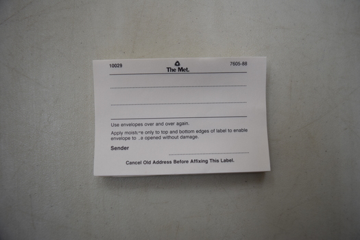 Printed side of a stack of envelope labels to seal envelopes.