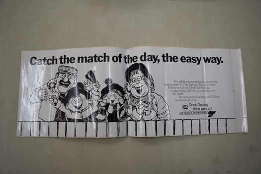 A poster advertising use of public transit during sports events.