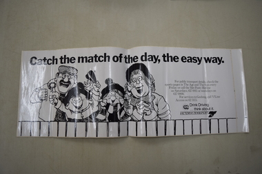 A poster advertising use of public transit during sports events.
