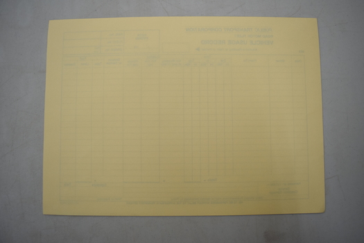 Blank record forms from the PTC for logging usage of road vehicles.
