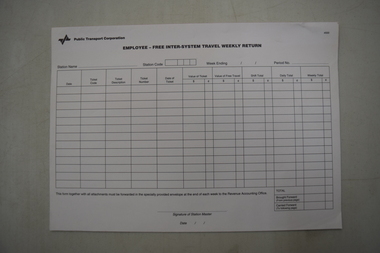 Blank record forms from the PTC for logging travel by employees on public transit.