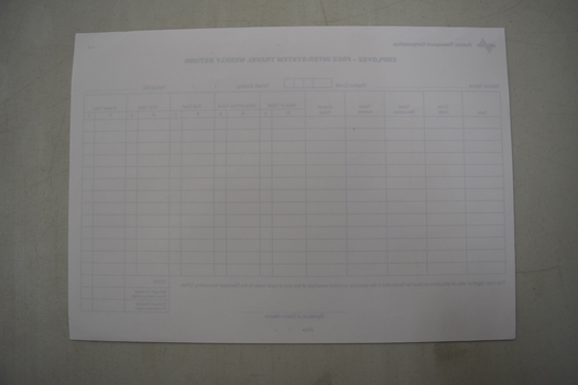 Blank record forms from the PTC for logging travel by employees on public transit.