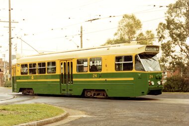 A Z1-class tram (number 24) stopped at Preston Workshops.