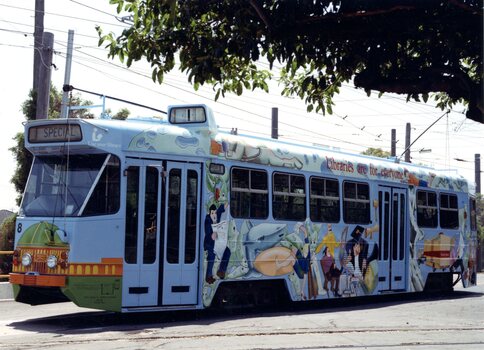 A Z1-class tram (number 8) stopped at Preston Workshops.