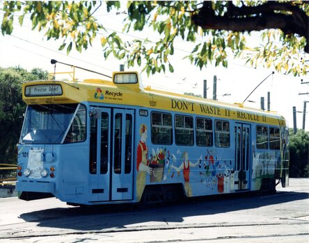 A Z2-class tram (number 101) stopped at Preston Workshops.