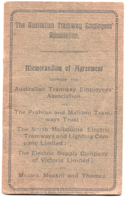 Australian Tramway Employees Association (ATEA), "Memorandum of Agreement - ATEA with PMTT, NMETL, ESCo & Meakin & Thomas", 1913