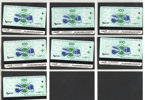 Set of 16 100 year of electric trams in Melbourne Metcards - sheet 2 of 2