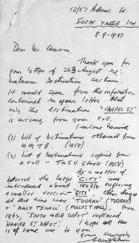 Letter from Clive Gibson re Malvern Depot roll