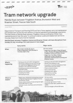 "Tram Network upgrade" - cover sheet