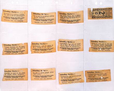 "Schoolboy Howler" 2d tram tickets rear