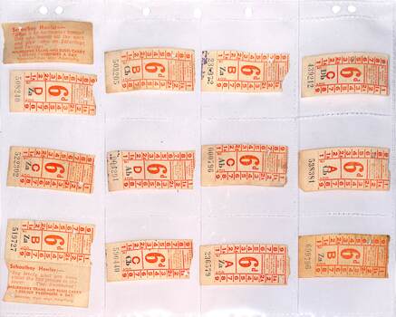 "Schoolboy Howler" 6d tram tickets front