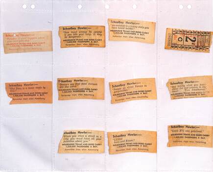 "Schoolboy Howler" 2d City Section and others tram tickets rear