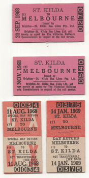 St Kilda to Melbourne - rail - bus tickets - set of 4