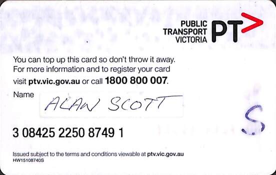 Rear of expired myki card