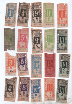 Set of 20 pre-decimal or imperial tram tickets - reverse price block