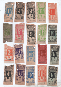 Set of 20 pre-decimal or imperial tram tickets - reverse price block