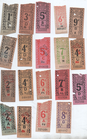 Set of 19 + 1 pre-decimal or imperial tram tickets