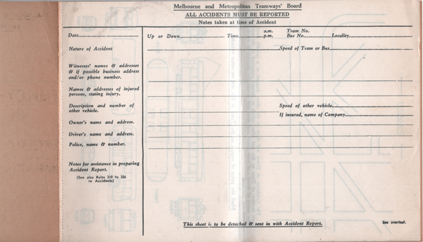 "Employees's Accident Note Book" - report sheet