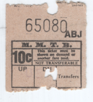 10c Ulitimate type ticket printed on cream colour paper.