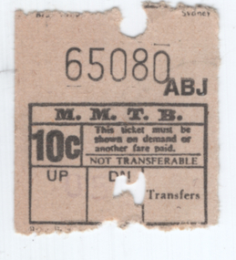 10c Ulitimate type ticket printed on cream colour paper.