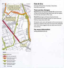 Pamphlet, Public Transport Victoria (PTV), "Route 1 and 6 Buses replace trams", Feb. 2019