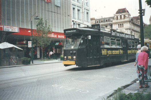 Z3 176 Swanston St approaching Bourke St. advertising TAC road safety