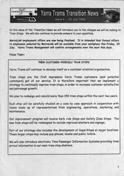 "Yarra Trams Transition News - issue 4" - page 1