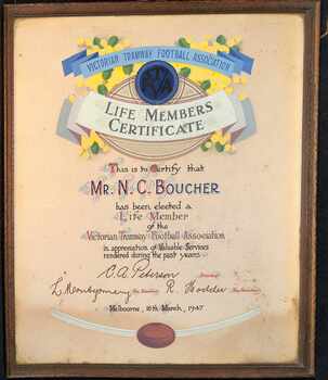 Life Members Certificate - Mr N C Boucher