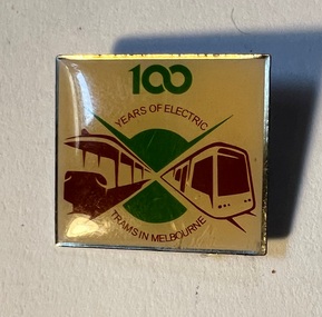 "100 years of Electric Trams" badge - front