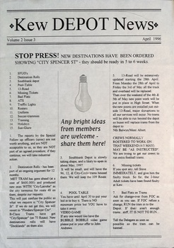 "Kew Depot News" - sample cover