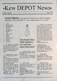 "Kew Depot News" - sample cover
