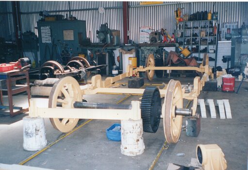 The 21E truck from VR 20 being reassembled at Bendigo tram depot.