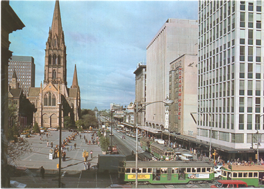 Postcard - "Swanston and Collins Streets, overlooking City Square"