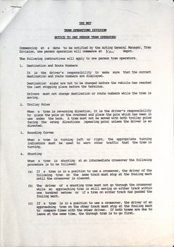 "Notice to one person tram operators" - cover
