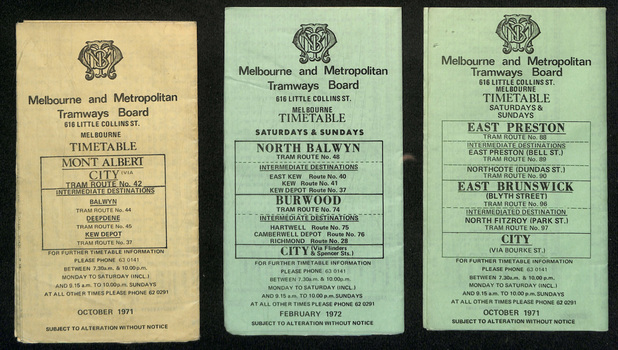 Timetables - MMTB trams - set of 6 = part 2