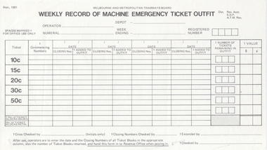 "Weekly Record of Machine Emergency Ticket Outfits"