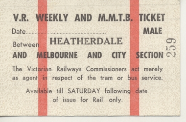 VR (Victorian Railways combined Weekly and MMTB tickets