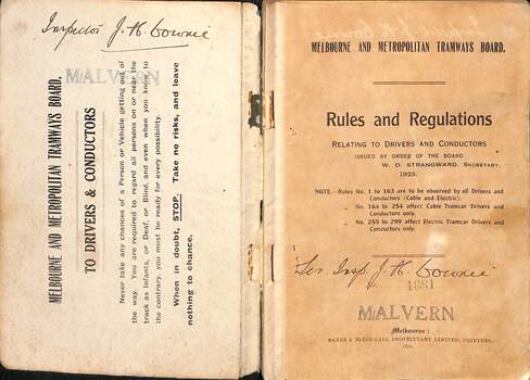 "Melbourne and Metropolitan Tramways Board - Rules, Regulations"