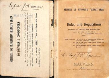 "Melbourne and Metropolitan Tramways Board - Rules, Regulations"
