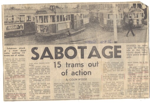 "Sabotage 15 trams out of action"