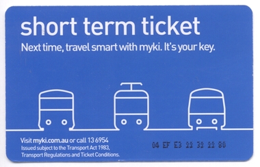 Myki short term ticket, smart card