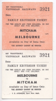 Two part Family Excursion Ticket - Mitcham to Melbourne