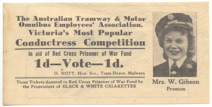Victoria Most Popular Conductress competition - for Mrs. Winifred Gibson