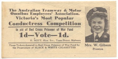 Victoria Most Popular Conductress competition - for Mrs. Winifred Gibson